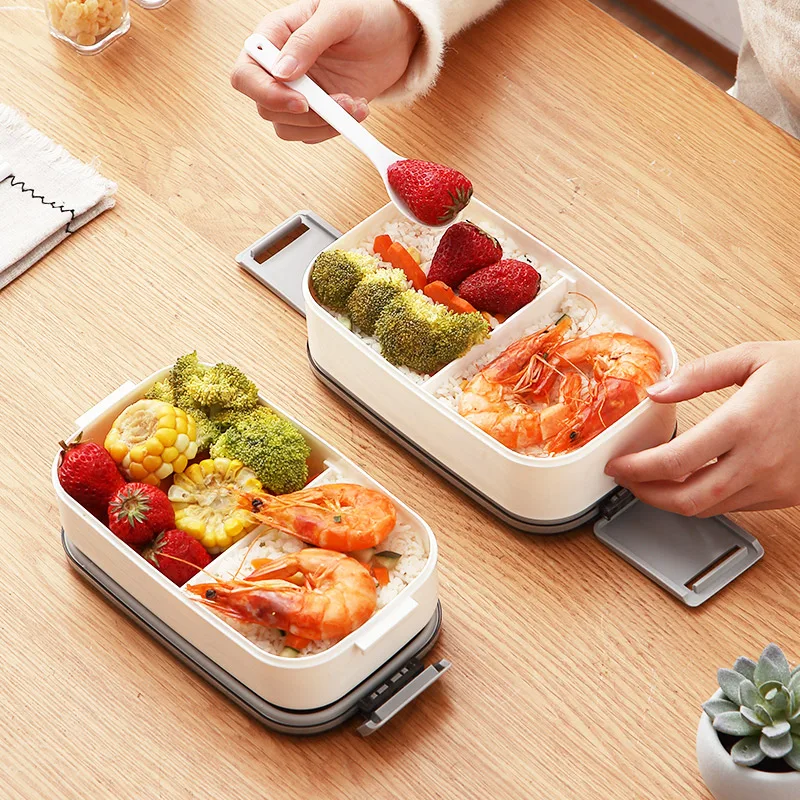 Microwave Oven Heated Lunch Box Heat Preservation Portable Worker Lunch Box Japanese-Style Stainless Steel Multilayer Plastic