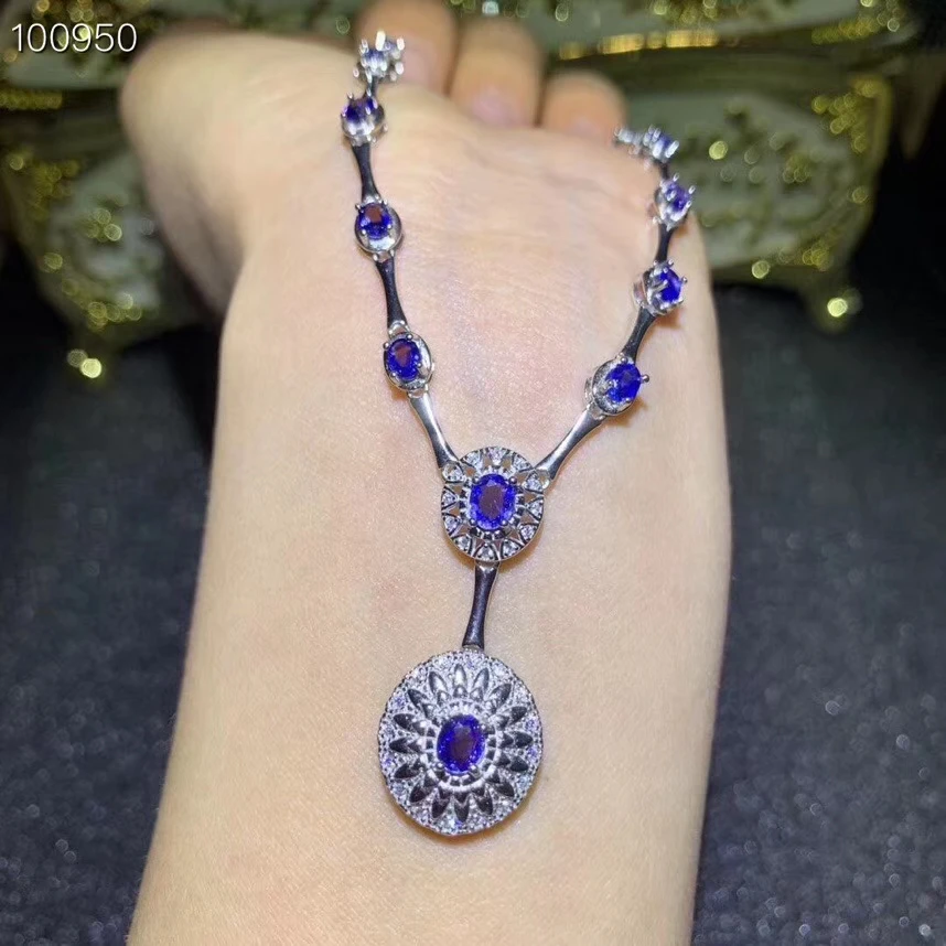 

new clear blue sapphire gemstone necklace for women silver jewelry hot selling gift style good cut natural gem party present