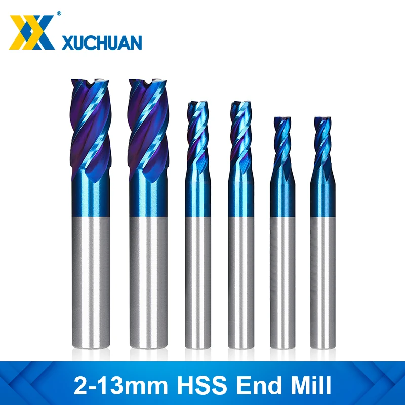 HSS End Mills 1pc 3-9mm HSS Metal Cutter Aluminum Milling Tool Milling Cutter CNC Router Bit 4 Flute End Mills