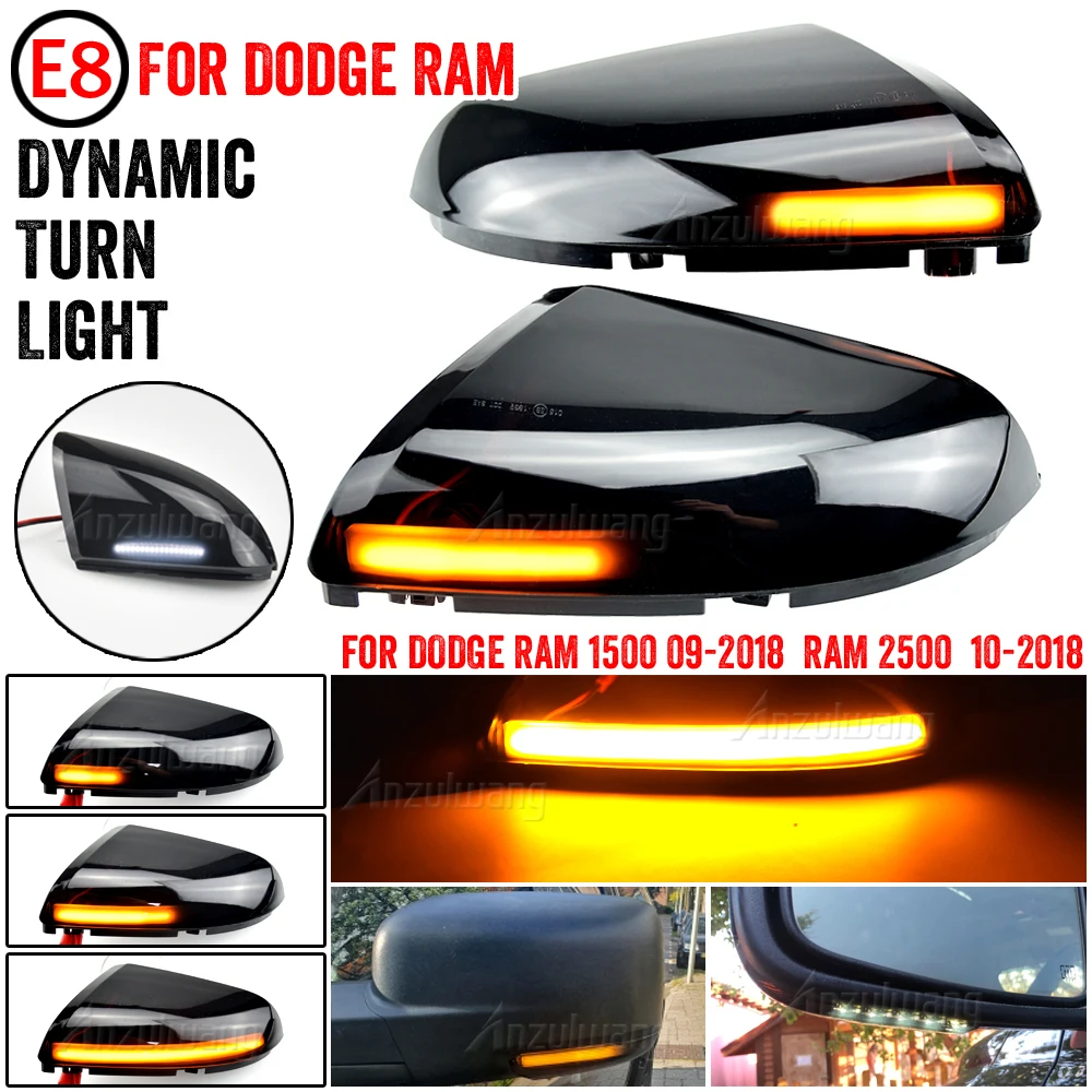 2pcs LED Side Rearview Mirror Dynamic Indicator Blinker Light Rear View Mirror Turn Signal Light For Dodge Ram 1500 2500 2009-18