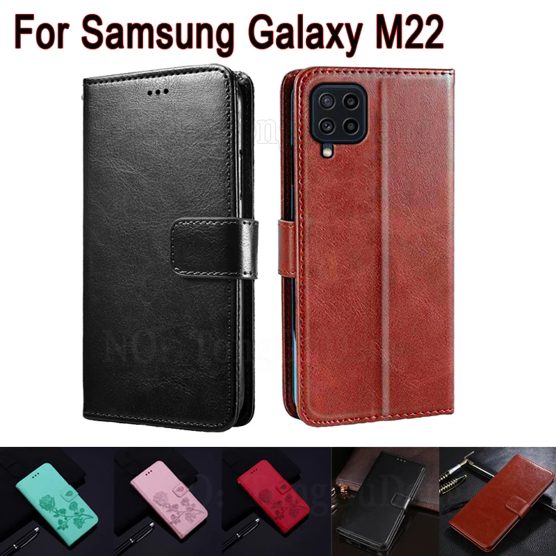 Leather Etui Cover For Samsung Galaxy M22 Case Phone Protective Shell Book For Samsung M22 M22 SM-M225FV Flip Wallet Stand Cases