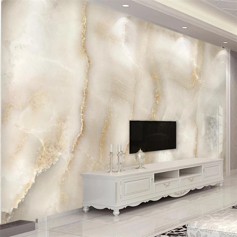 Custom wallpaper 3d mural abstract atmosphere beige light elegant TV background wall luxury gold landscape marble stone pattern