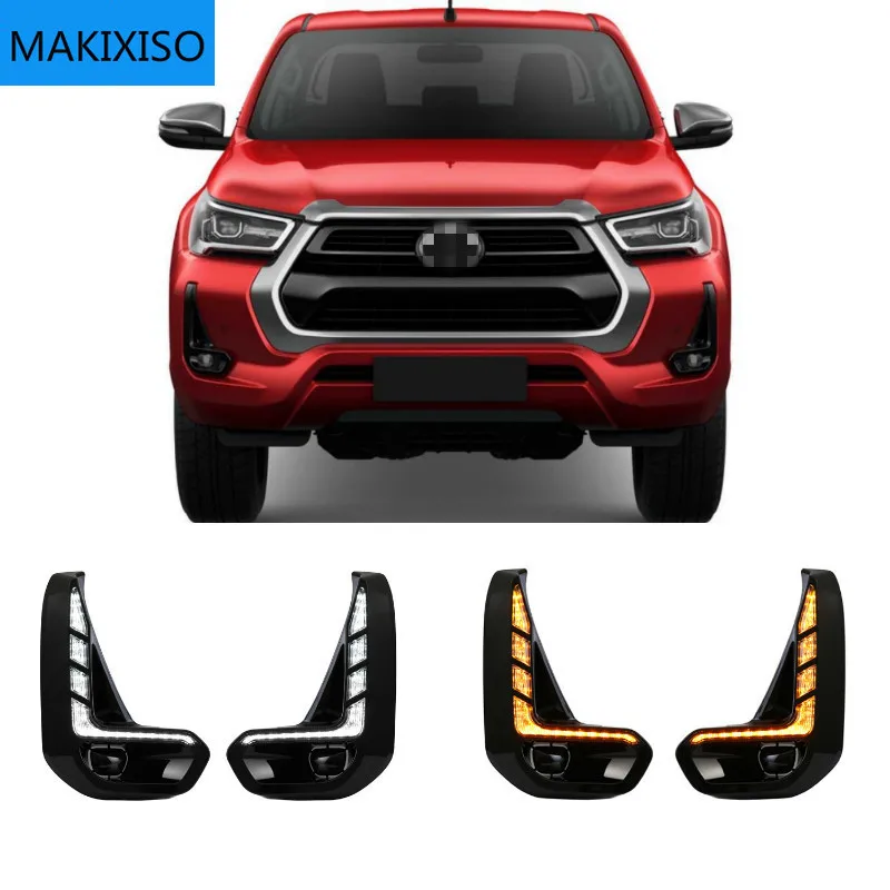 

LED DRL Day Light for Toyota Hilux Revo 2020 2021 Daytime Running Light Fog Lamp Bezel with Dynamic Sequential Turn Signal