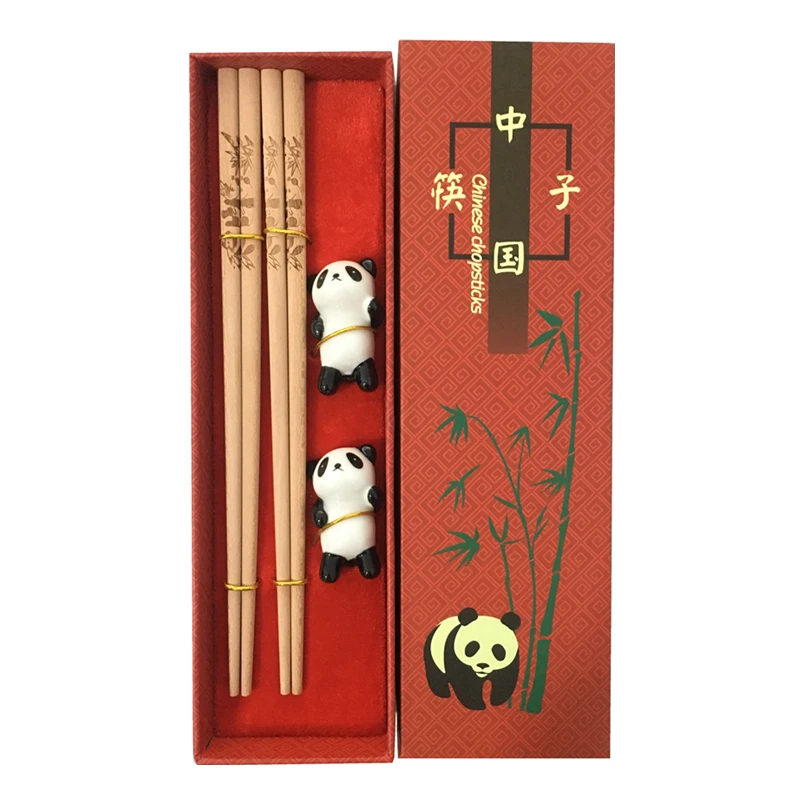 Handmade Chinese Chopsticks Cutlery Tableware Set Panda Chopsticks Gift Box Set Natural Wooden Chopsticks Dinnerware Set