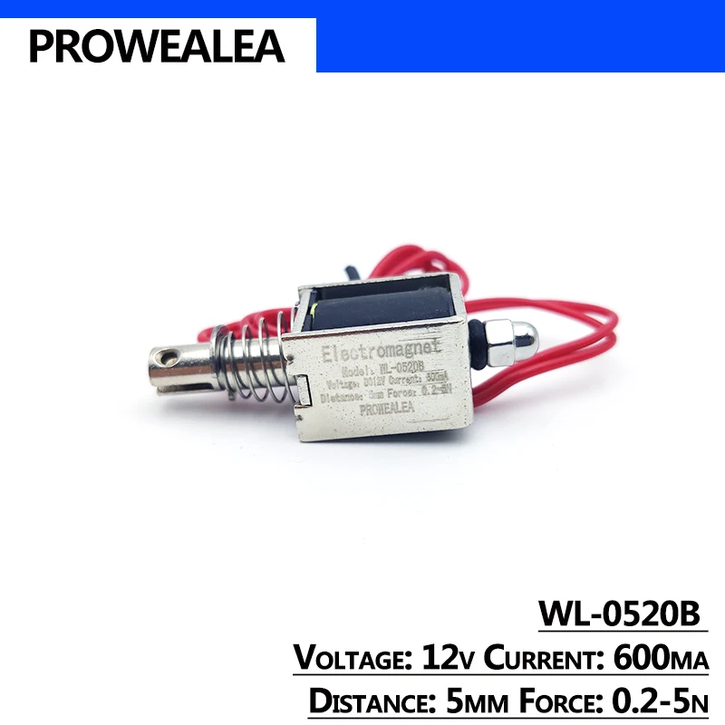 Solenoid Electromagnet Push Pull Type WL-0520B 5V 6V 12V 24V Thrust Force 0.2-5N Open Frame Linear Solenoid Electric Magnets