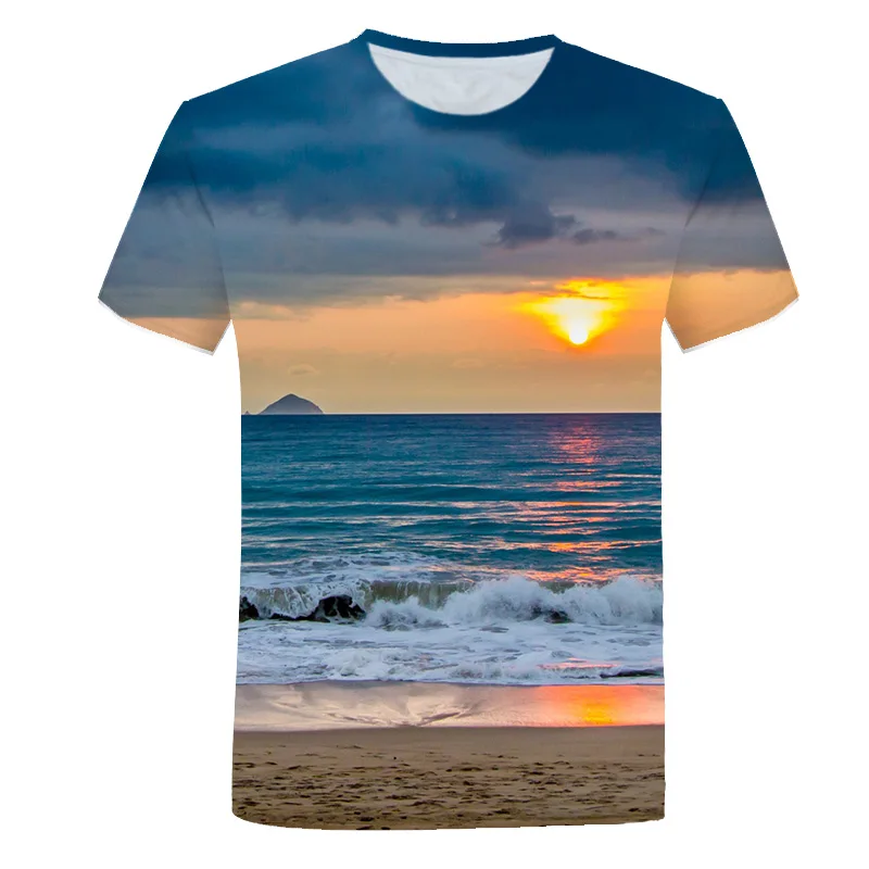 Summer Seaside Scenery Graphic t shirts Fashion men\'s t-shirts With Casual Beach Style 3D Print Nature Landscape Pattern T-shirt