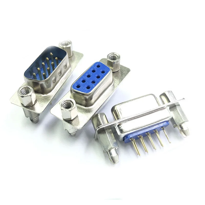 10Pcs Male/Female Blue Straight Pin DB9 DB15 DB25 DB37 VGA D-sub PCB Mount RS232 Serial Port Connector Socket With Screw Nuts