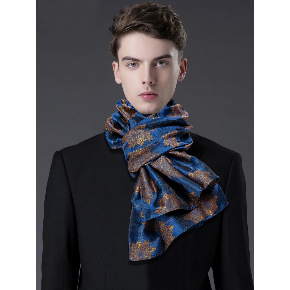 Luxury Men\'s Scarf Blue Jacquard 100% Silk Autumn Winter Casual Business Suit Shirt Scarf for Women Male 160*50cm Barry.Wang