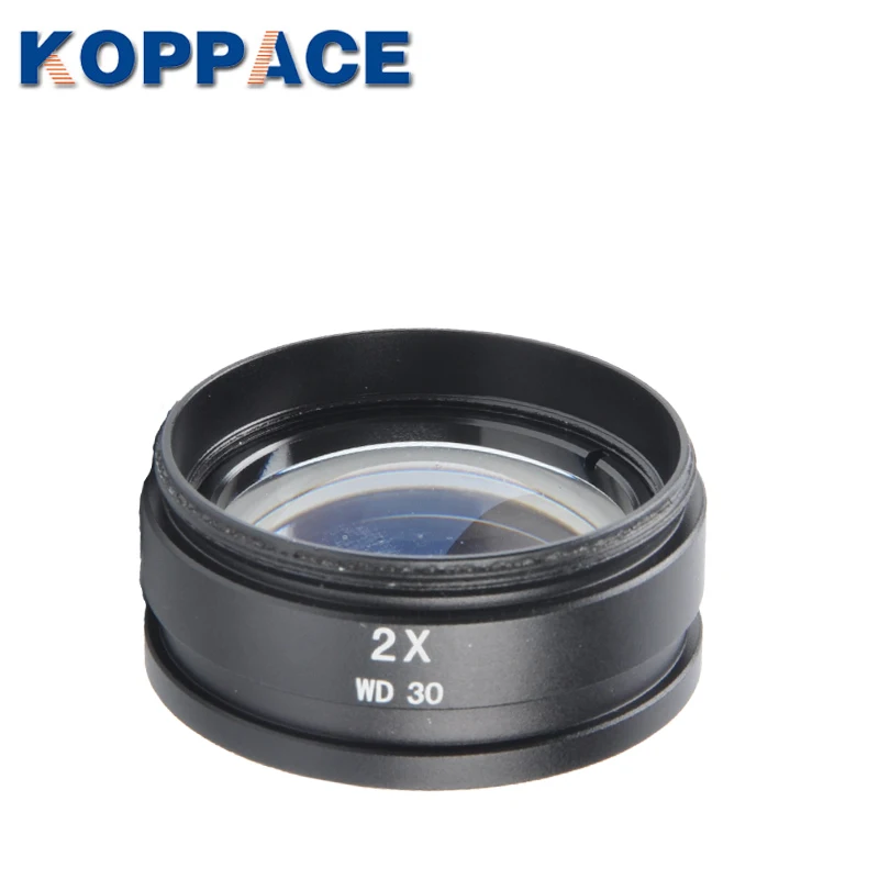 KOPPACE 2X Stereo Microscope Auxiliary Lens 30mm Working Distance Microscope Barlow Lens 48mm Installation Size