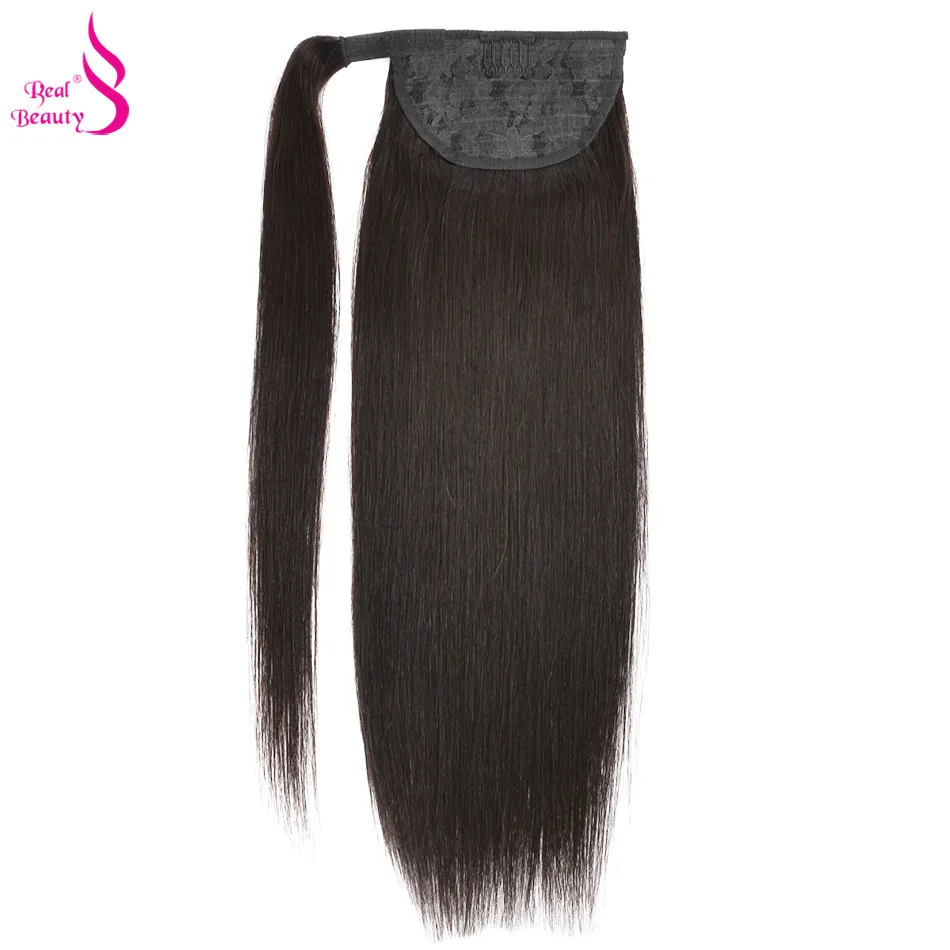 Real Beauty de cola de caballo brasileña, 100% de cabello humano liso Remy con Clips, 60/100/120g puede ser ondulado