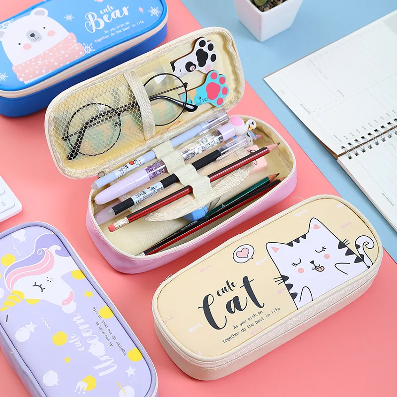 PU leather pencil case cartoon animal pencil bag School stationery storage bag student cute pen case kids pen bag gifts prizes