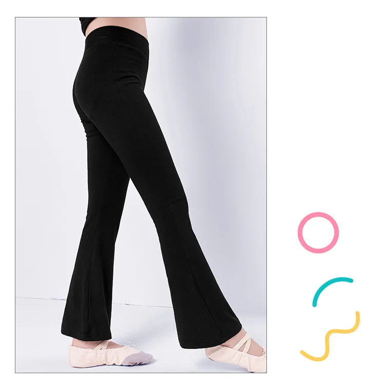 Kinderhosen, Tanzhosen, Übungshosen für Jungen und Mädchen, schmale Baumwolle, lateinamerikanischer Tanz, Jazz-Tanz, schwarze Bell-Bottom-Hose – Detail 2