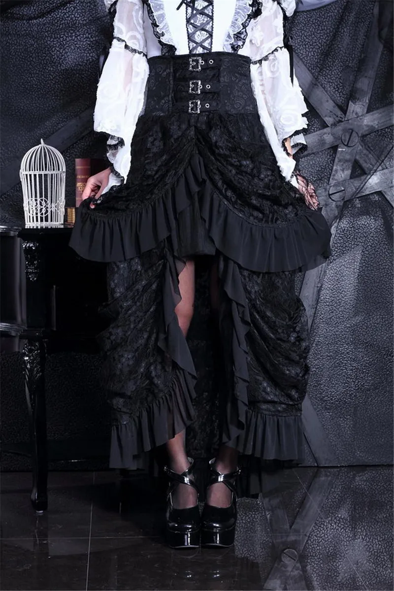 Classical Black Gothic Long Lace skirt Punk Maxi Skirt RQBL RQ-BL 21074