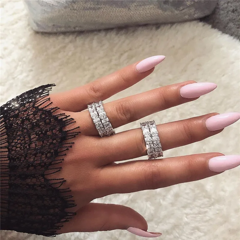 choucong 3-in-1 Statement Ring sets 925 Sterling Silver Princess cut AAAAA cz Engagement Wedding Band Rings For Women Jewelry