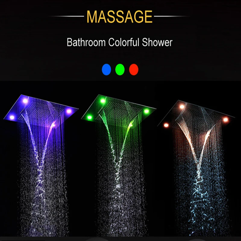 Luxury Most Complete Shower Faucets Set 6 Functions Shower System Recessed Rain Shower Panel Waterfall Body Jets Massage