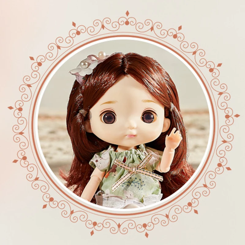 17cm Big Head BJD Doll 13 Moveable Joint Dolls Cute Round Face BJD Toy Little Girl Dress Make Up Toy for Girls Gift Dolls