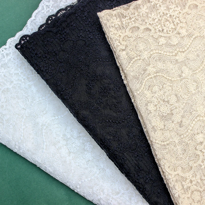 Fashion New 130cm wide Nylon Lace Fabric Cotton Embroidery Lace Cloth Material Sewing Accessory X250