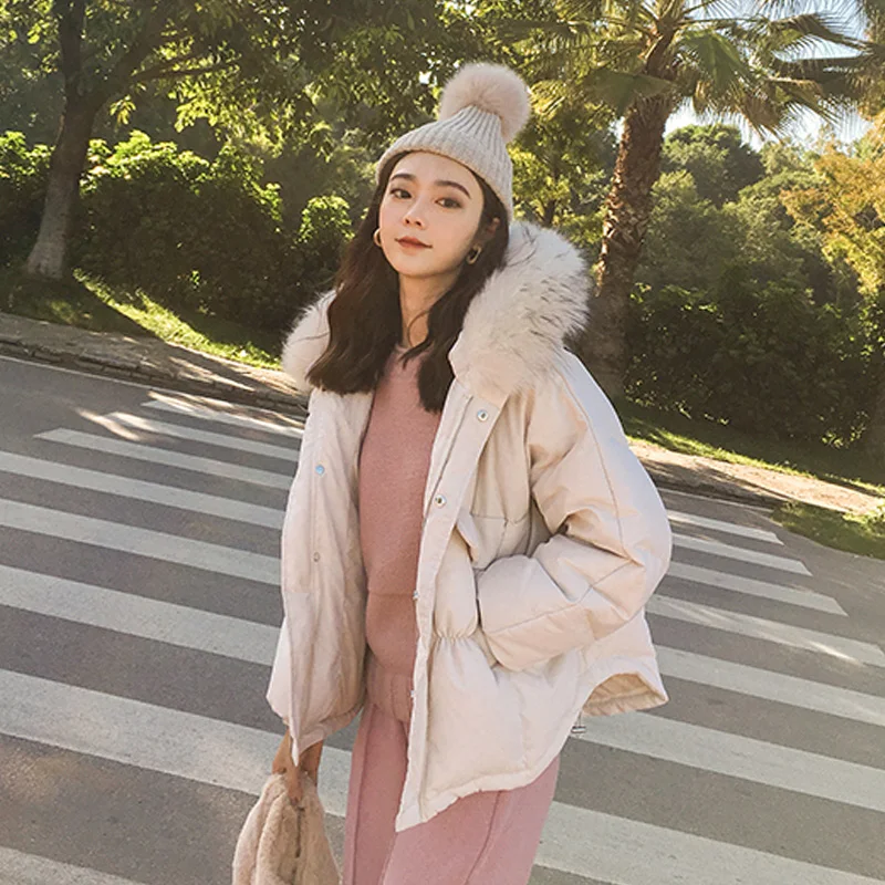 Fitaylor Winter Large Real Raccoon Fur Hooded Short Jacket Women 90% White Duck Down Coat New Loose Irregular Warm Snow Outwear