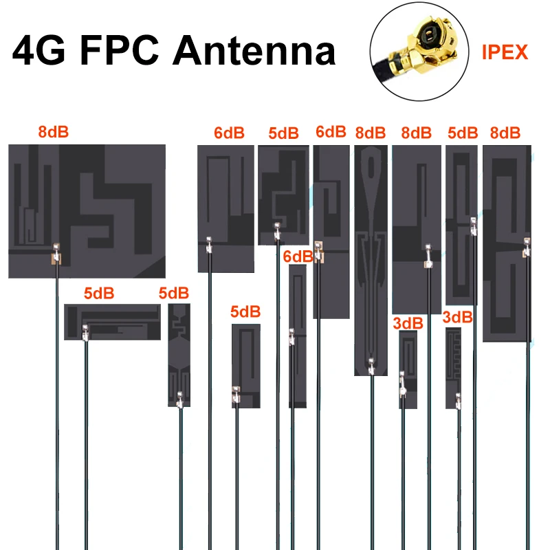 2pcs IPEX U.FL LTE 4G 3G GSM 2G NB-IOT antenna FPC Flexible soft board internal 700-2700MHZ 8dBi High gain 13cm For mini pcie