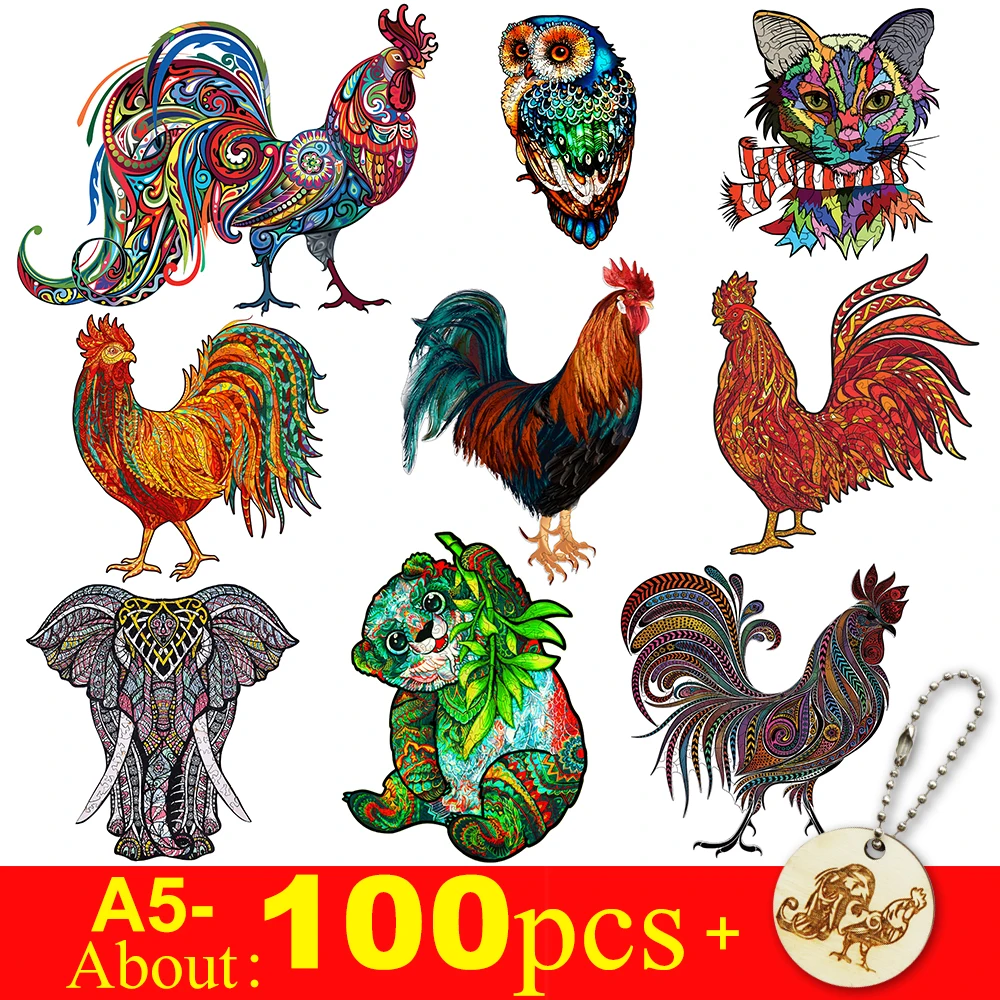 Cartoon Cock Wooden Puzzles Diy Animal Jigsaw Puzzles Parent-child Interaction Board Game Toy Educational Gifts For Kids