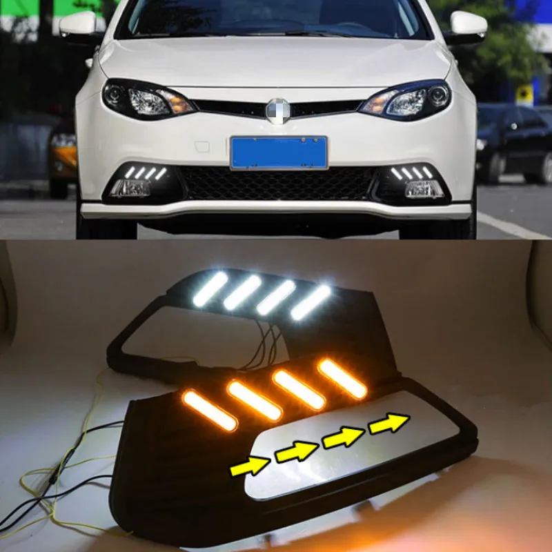 2PCS LED Daytime Running Light For MG MG6 2010-2014 White and Yellow Turn Signal Function 12V Car DRL Fog Lamp Decoration