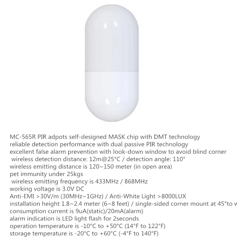 Imagem -04 - Foco Meian 433mhz 868mhz Mc565r sem Fio Pir Sensor de Movimento Detector Amigável para Animais Estimação Trabalhando com St-vgt Ha-vgw Ha-vgt Alarme