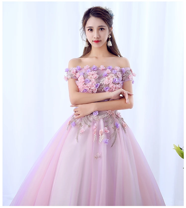 Gaun Quinceanera Gaun Pesta Formal Leher Perahu Elegan Gryffon Baru 2021 Gaun Pesta Formal Motif Bunga Manis Vestido De Quincenera