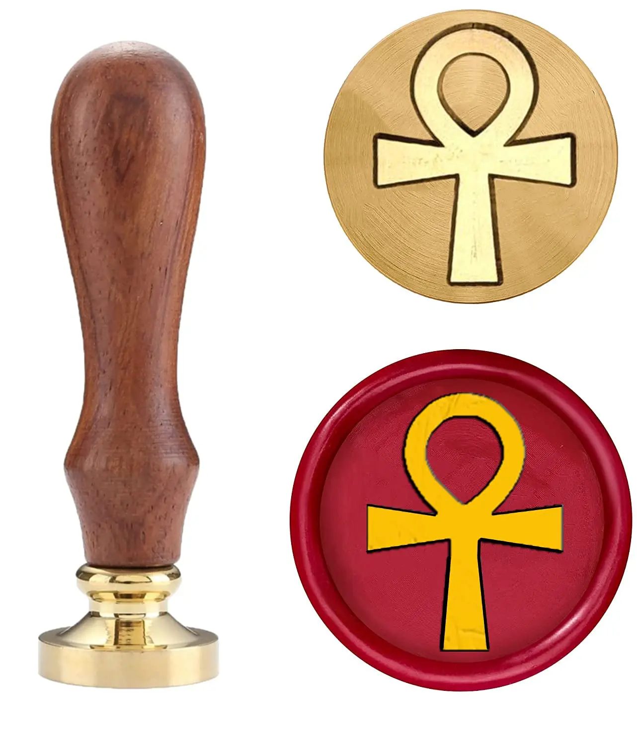 Ankh Symbol pieczęć woskowa, pieczęcie woskowe pieczęcie miedziane z drewnianą rękojeścią, klucz życia Symbol pieczęć, Symbol życia