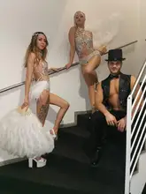 Silver Crystal Mesh Bodysuit Feather Leotard #3