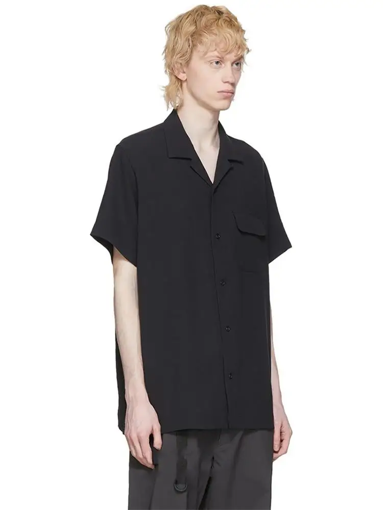 Men's new menswear fashion trend J hair stylist stage style personality pocket short sleeve casual loose large shirt