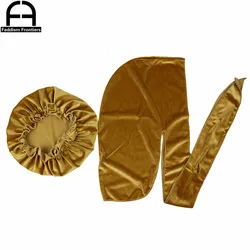 Unisex Men Velvet Durag Match Velvet Bonnet for Women Bandanas for Men Turban Hat Long Tail Do Durag Waves Cap