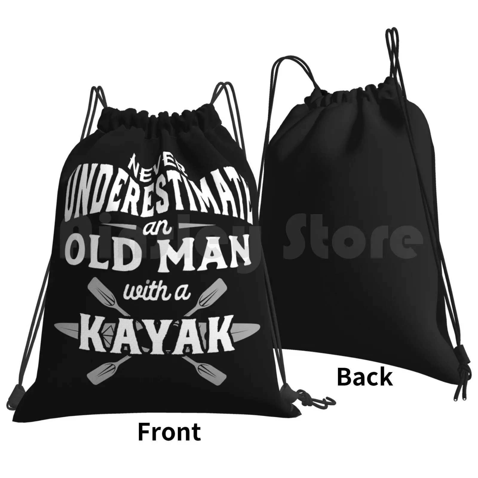 Never Underestimate An Old Man With A Kayak-White Gray Backpack Drawstring Bag Riding Climbing Gym Bag Soccer Mom Soccer