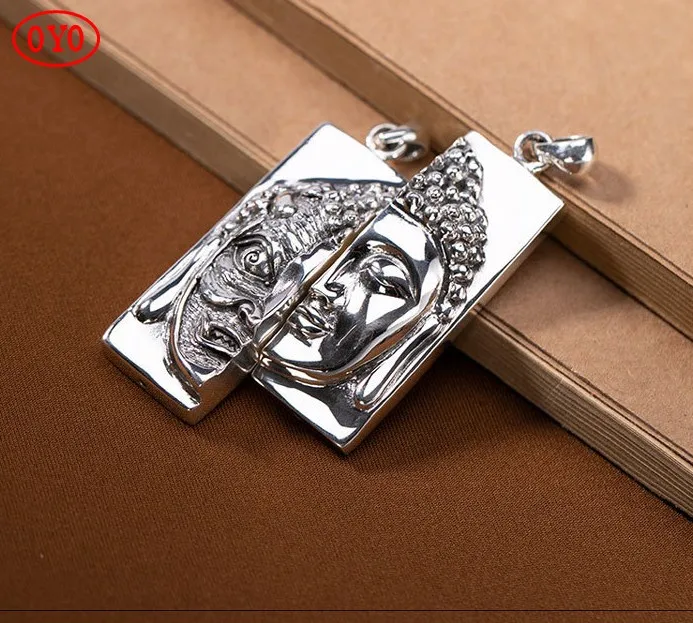 S925 sterling silver embossed personality between the Buddha and the devil men's pendant