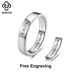 Rinntin Sterling Silver Women Wedding Band High Polished Can Engrave Name Date Bar Men Rings Party 925 Jewelry TSR73