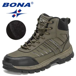 Bona 2022 novos designers de moda ankle boots homens inverno trekking montanha caminhadas botas homem borracha anti-derrapante pelúcia botas de neve quente