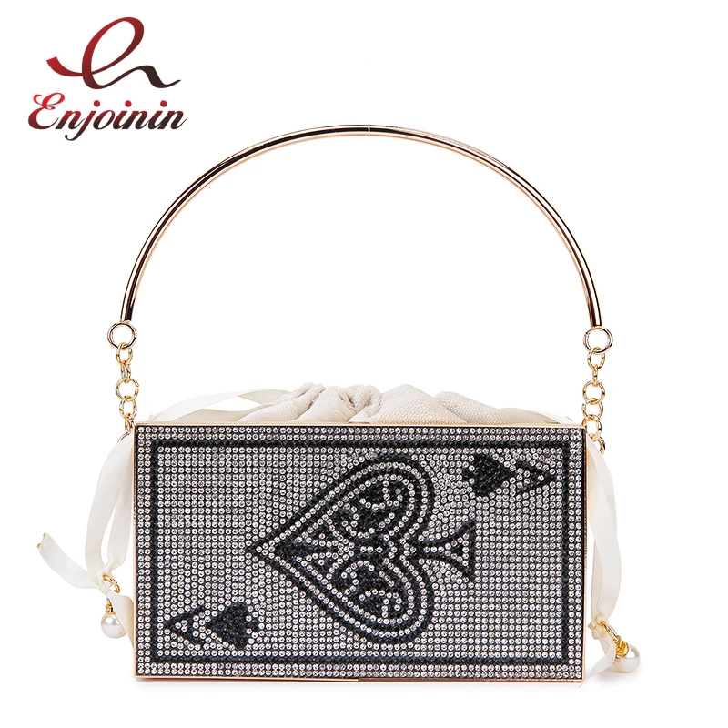 Metal Hollow Poker Diamond Luxury Women Party Clutch Bag Evening Bag Purses and Handbags Crossbody Chain Bag Shoulder Bag Bolsas