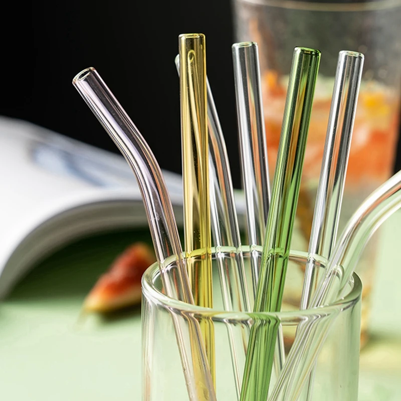 Pailles en verre réutilisables droites et coudées, cuillère à soupe, cocktail amicale, boissons, lait, café, 8mm, 4 pièces