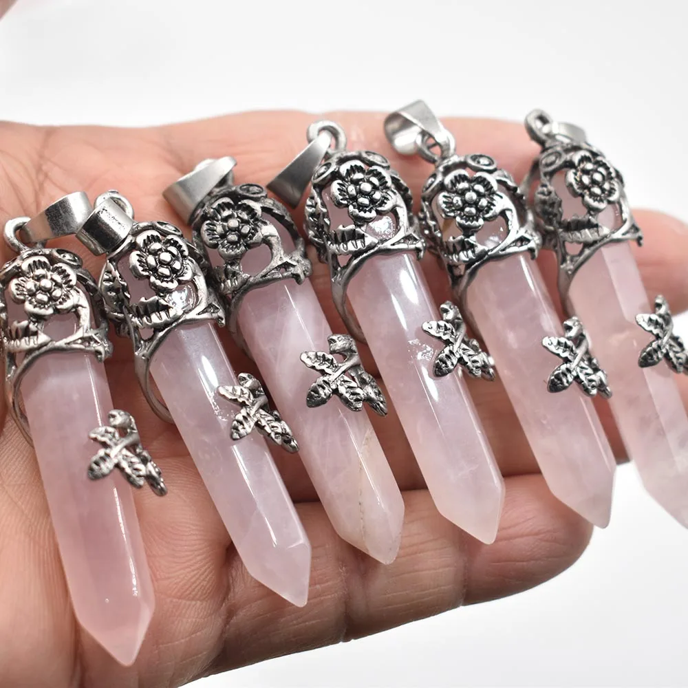 Retro Natural Gem Stone Pendulum for Divination Wicca Birthstone Natural stone mixed Pendants Wholesale 6pcs/lot free shipping