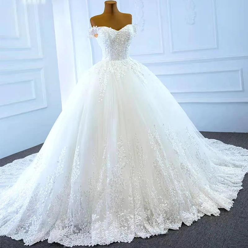 J66712 Elegant Sweetheart Princess Wedding Dresses 2020 Appliques Ball Gowns Short Sleeve Off The Shoulder