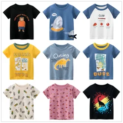 2021 Summer Baby Boys Clothes T-Shirts 100% Cotton Short Sleeve Dinosaur Shark Cartoon Kids Summer Under Shirt Clothing 2-9 year