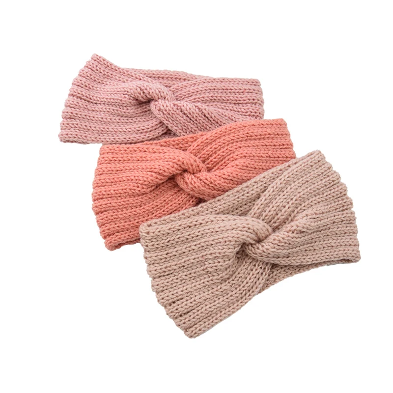 Autumn Winter Solid Crochet Knitting Wool Women Headband Weaving Cross Handmade DIY Hair Bands Warm Sweet Girl Hair Accessories