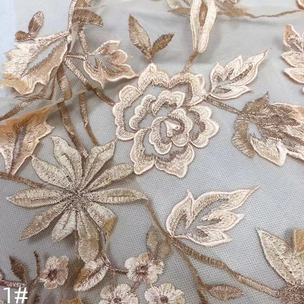 French Mesh Lace Fabric Nigerian Tulle Embroidery Flowers Leafs Craft Sewing Design Accessories Supplies Banquet Party Prom DIY