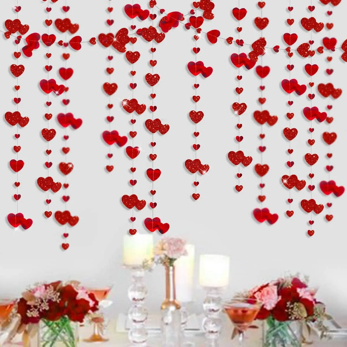 Bridal Shower Red Heart Garlands Double Sided Paper Hanging Streamers For Mother's Day Wedding Bachelorette Party Decorations