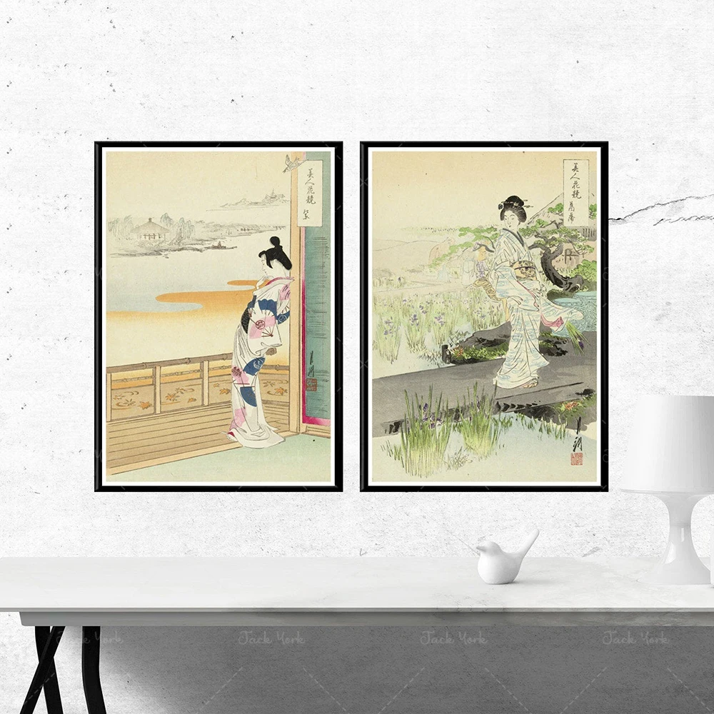 Japanese Art Vintage Japanese Beauties Posters   Japanese Women Ukiyo-e Prints Antique Japanese Women Painting