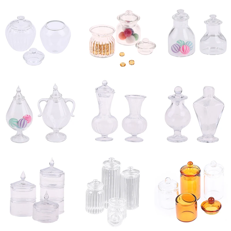 1PC Multi-style 1/12 Dollhouse Miniature Glass Candy Jar Simulation Candy Bottle Model Toy For Dollhouse Decoration