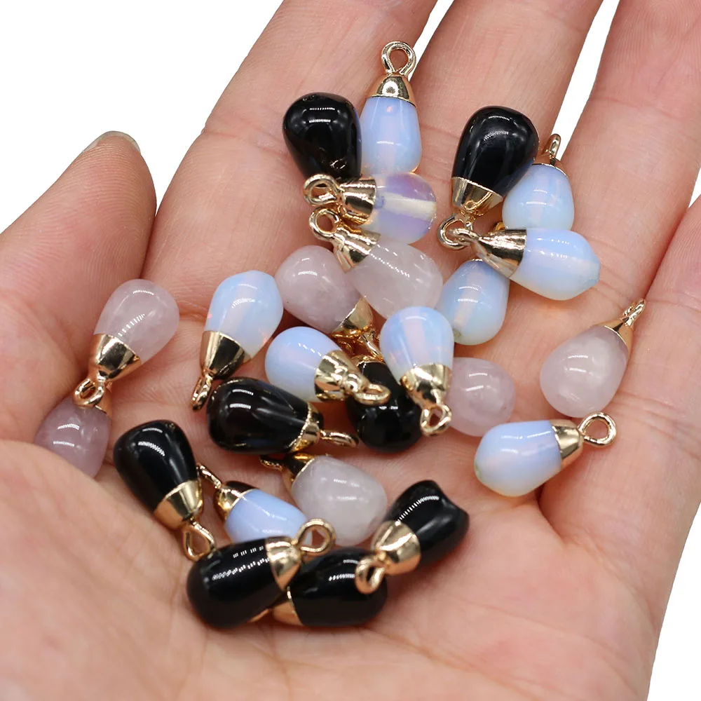 Natural Stone Rose Quartzs Opal Pendants Charms Stone Round Water Drop Shape Pendants DIY for Necklace or Jewelry Making 8x12mm