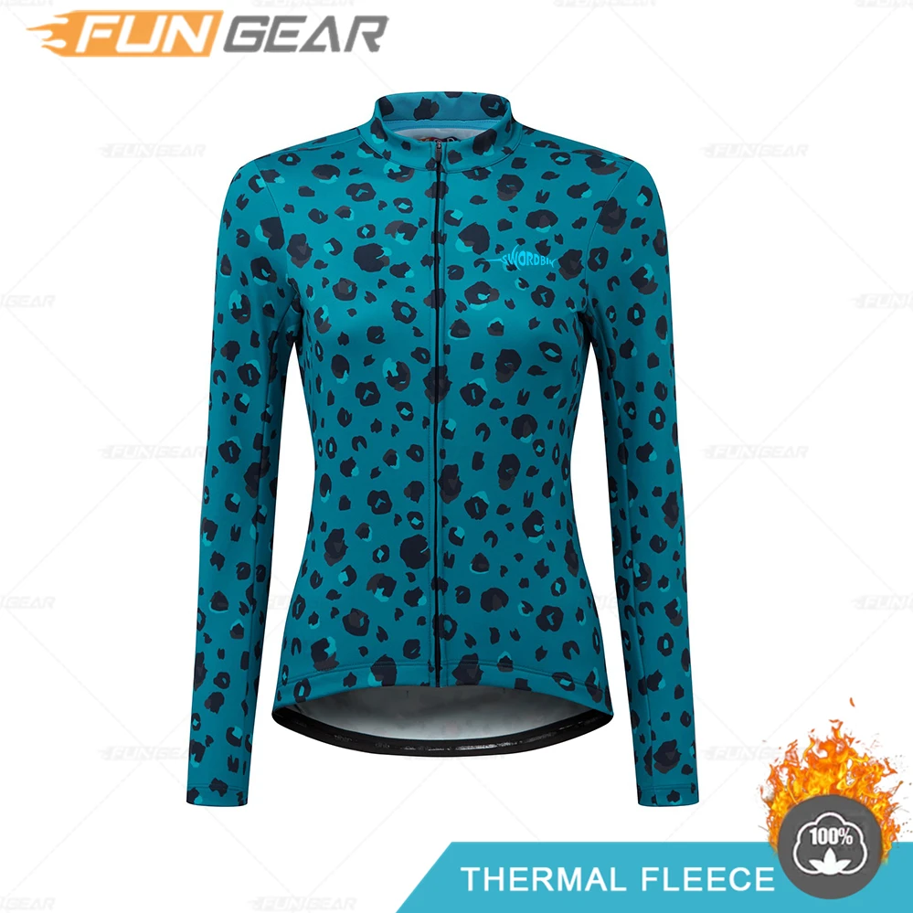 Thermal Fleece Cycling Jersey for Women, Long Sleeve Sweatshirt, Warm Riding Tops, Female Bike MTB Training Uniform, Winter