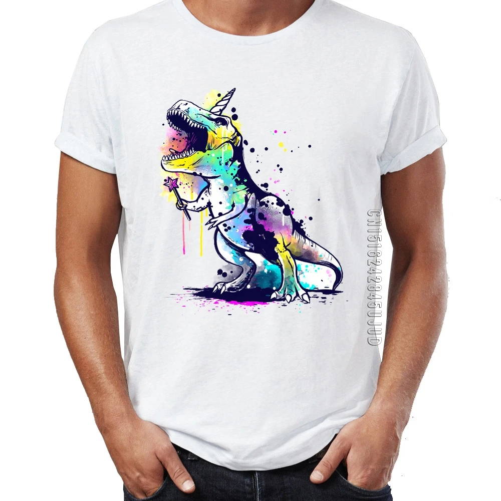 Men's T Shirt Colorful T Rex Unicorn Funny Awesome Artwork Printing Tshirt For Male Graphic Tops & Tees O-Neck Camiseta