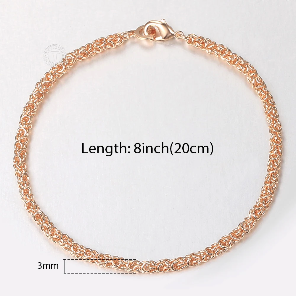 3mm/5mm Popcorn Bracelets on Hand For Women Men 585 Rose Gold Color Link Chain Couple Bracelet Fashion Jewelry Gift 20cm CB64