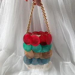 Handmade natural mother-of-pearl fairy shrimp slice bag shell rainbow fish scale bag 2024 new package female colorful hollow bag